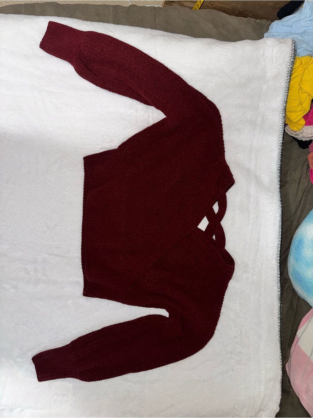Derek Heart Burgundy Chenille Criss Cross Crop Sweater Women’s Large